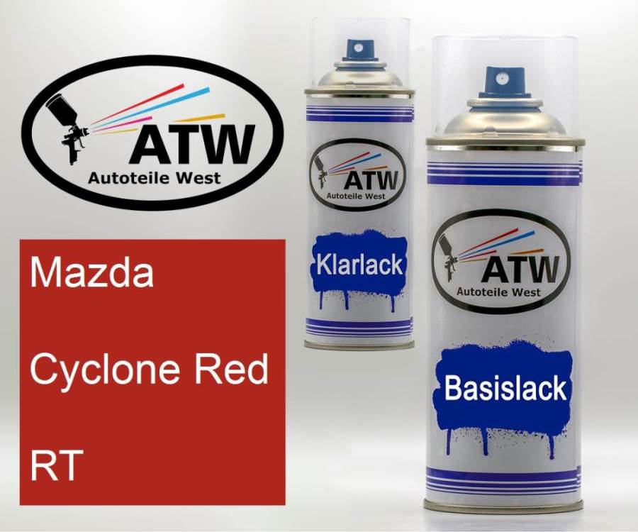Mazda, Cyclone Red, RT: 400ml Sprühdose + 400ml Klarlack - Set, von ATW Autoteile West.
